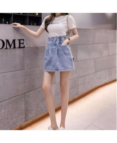 Elastic High Waist Denim Skirt 2023 Woman Skirts Mini Jean Skirts Pockets Casual Streetwear Female A-line Sexy Black Skirts $...