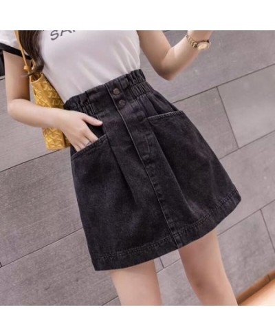 Elastic High Waist Denim Skirt 2023 Woman Skirts Mini Jean Skirts Pockets Casual Streetwear Female A-line Sexy Black Skirts $...