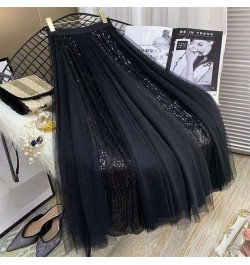 New Spring Summer Skirt All-match High Waist Large Hem Mesh Stitching Glitter A-line Skirt $34.52 - Skirts