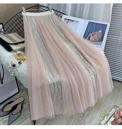 New Spring Summer Skirt All-match High Waist Large Hem Mesh Stitching Glitter A-line Skirt $34.52 - Skirts