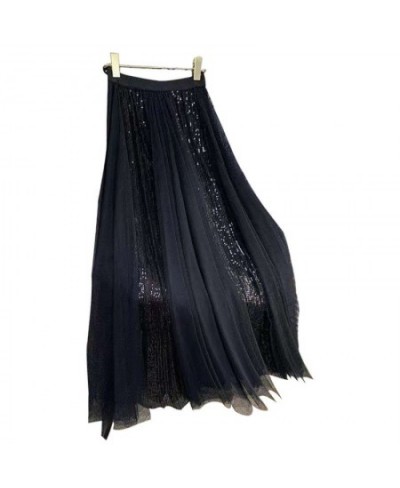 New Spring Summer Skirt All-match High Waist Large Hem Mesh Stitching Glitter A-line Skirt $34.52 - Skirts