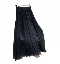 New Spring Summer Skirt All-match High Waist Large Hem Mesh Stitching Glitter A-line Skirt $34.52 - Skirts