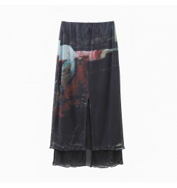 Print Tulle Skirt Woman High Waist Long Skirt Women Vintage Midi Skirts for Women Summer 2023 Mesh Evening Women Skirt Sets $...