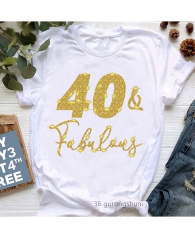 Sassy And Fabulous With 40 Graphic Print T-Shirt Women Fashion Crown Lips Tshirt Femme Happy Birthday To Me T Shirt Female To...