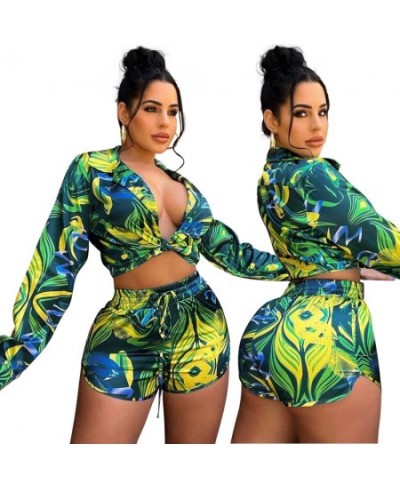 Casaul Women Tracksuit Biker Two Piece Set Print Shirt + Short Pants Streetwear Matching Set Clothes For Women Outfit $40.63 ...