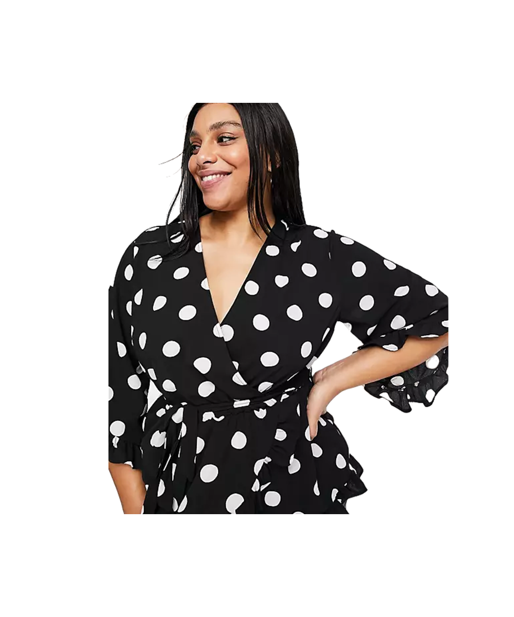 Plus Size Half Ruffle Sleeve Summer Fashion Chic T-shirt Women Sexy V-neck Polka Dot Print Wrap Tunic Tops Female Large Size ...