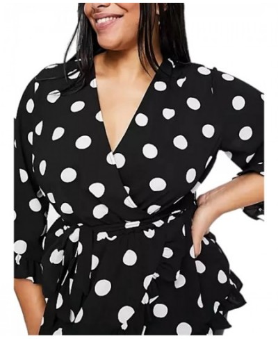 Plus Size Half Ruffle Sleeve Summer Fashion Chic T-shirt Women Sexy V-neck Polka Dot Print Wrap Tunic Tops Female Large Size ...