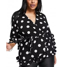 Plus Size Half Ruffle Sleeve Summer Fashion Chic T-shirt Women Sexy V-neck Polka Dot Print Wrap Tunic Tops Female Large Size ...