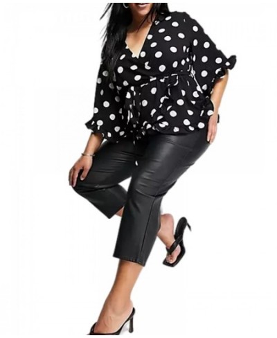 Plus Size Half Ruffle Sleeve Summer Fashion Chic T-shirt Women Sexy V-neck Polka Dot Print Wrap Tunic Tops Female Large Size ...