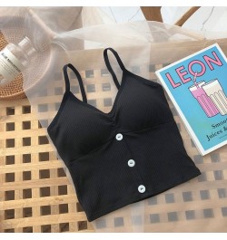 Summer Button V-neck Camisole Cotton Vest Women Tank Tops With Chest Pad Sexy Lingerie Underwear $20.82 - Underwear