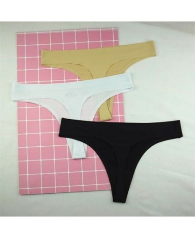 3 Pcs Ultra Thin Seamless Thong Women Silk Panties Solid Color Ladies G-string Lingerie T-back Tangas Plus Size S-XL $12.27 -...