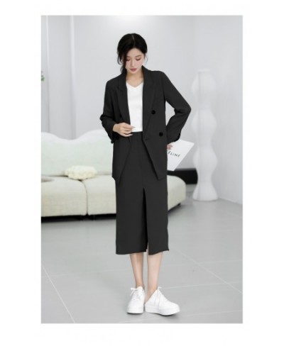 Spring and Autumn Solid Color Skirt Suit Female Long-sleeved Double-breasted Blazer & High Waist Open Pencil Skirt Female Sui...