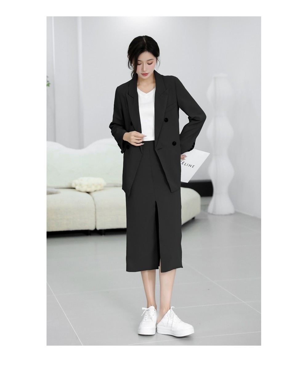 Spring and Autumn Solid Color Skirt Suit Female Long-sleeved Double-breasted Blazer & High Waist Open Pencil Skirt Female Sui...