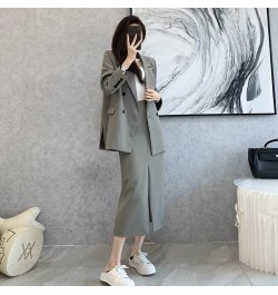 Spring and Autumn Solid Color Skirt Suit Female Long-sleeved Double-breasted Blazer & High Waist Open Pencil Skirt Female Sui...