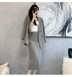 Spring and Autumn Solid Color Skirt Suit Female Long-sleeved Double-breasted Blazer & High Waist Open Pencil Skirt Female Sui...