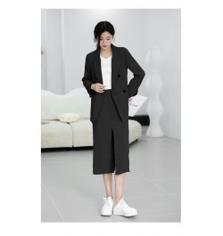 Spring and Autumn Solid Color Skirt Suit Female Long-sleeved Double-breasted Blazer & High Waist Open Pencil Skirt Female Sui...