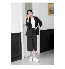 Spring and Autumn Solid Color Skirt Suit Female Long-sleeved Double-breasted Blazer & High Waist Open Pencil Skirt Female Sui...