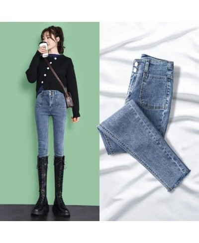 Women's Ankle-length Pencil Denim Pants Spring Fall High Waist Stretch Chic Vaqueros Korean Casual Slim With Pocket Trousers ...