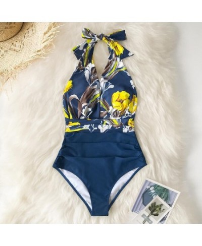 2023 sexy patchwork halter print one-piece women's swimsuit swimsuit $27.63 - Swimsuit