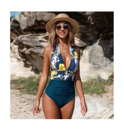 2023 sexy patchwork halter print one-piece women's swimsuit swimsuit $27.63 - Swimsuit