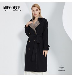 2022 Spring Autumn New Lady Lapel Long Windbreaker Plaid Stitching Belt Elegant Women Coat Commuter Casual Parka F22215 $83.5...