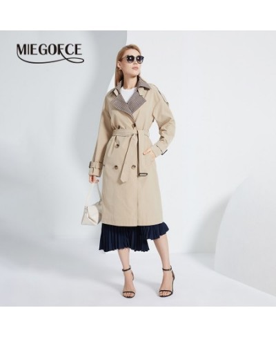 2022 Spring Autumn New Lady Lapel Long Windbreaker Plaid Stitching Belt Elegant Women Coat Commuter Casual Parka F22215 $83.5...