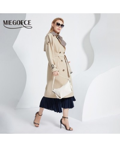 2022 Spring Autumn New Lady Lapel Long Windbreaker Plaid Stitching Belt Elegant Women Coat Commuter Casual Parka F22215 $83.5...