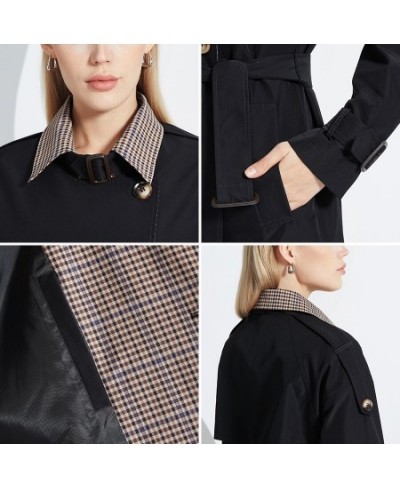 2022 Spring Autumn New Lady Lapel Long Windbreaker Plaid Stitching Belt Elegant Women Coat Commuter Casual Parka F22215 $83.5...