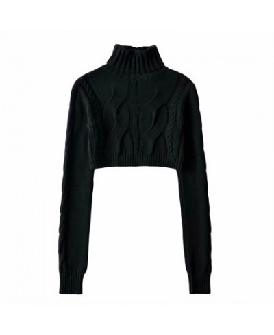 Women Turtleneck Sweaters White Sexy Cropped Pullover Sweater Autumn Winter Knitted Jumper Woman Loose Knitwear Tops $42.09 -...