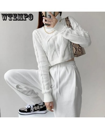 Women Turtleneck Sweaters White Sexy Cropped Pullover Sweater Autumn Winter Knitted Jumper Woman Loose Knitwear Tops $42.09 -...