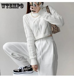 Women Turtleneck Sweaters White Sexy Cropped Pullover Sweater Autumn Winter Knitted Jumper Woman Loose Knitwear Tops $42.09 -...