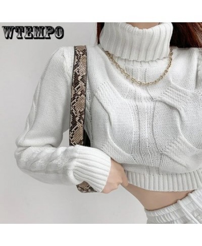 Women Turtleneck Sweaters White Sexy Cropped Pullover Sweater Autumn Winter Knitted Jumper Woman Loose Knitwear Tops $42.09 -...