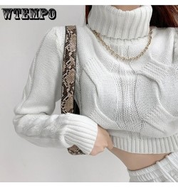 Women Turtleneck Sweaters White Sexy Cropped Pullover Sweater Autumn Winter Knitted Jumper Woman Loose Knitwear Tops $42.09 -...