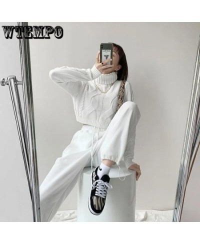 Women Turtleneck Sweaters White Sexy Cropped Pullover Sweater Autumn Winter Knitted Jumper Woman Loose Knitwear Tops $42.09 -...