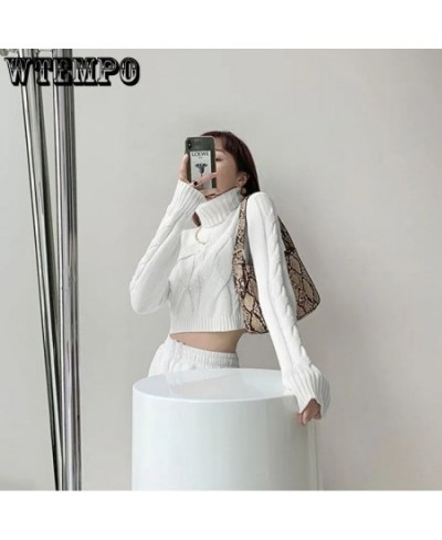 Women Turtleneck Sweaters White Sexy Cropped Pullover Sweater Autumn Winter Knitted Jumper Woman Loose Knitwear Tops $42.09 -...