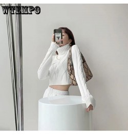 Women Turtleneck Sweaters White Sexy Cropped Pullover Sweater Autumn Winter Knitted Jumper Woman Loose Knitwear Tops $42.09 -...