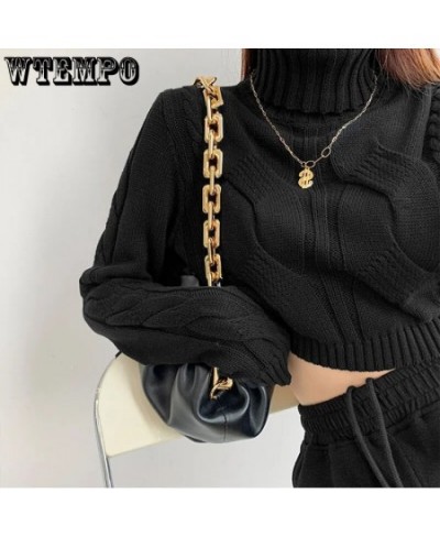 Women Turtleneck Sweaters White Sexy Cropped Pullover Sweater Autumn Winter Knitted Jumper Woman Loose Knitwear Tops $42.09 -...