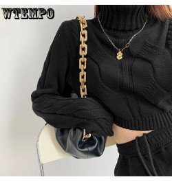 Women Turtleneck Sweaters White Sexy Cropped Pullover Sweater Autumn Winter Knitted Jumper Woman Loose Knitwear Tops $42.09 -...