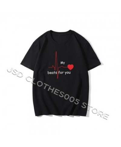 Summer Couple Heart Beats for You Printing T-shirt Causal Women Man Cotton Tee Shirt Trendy Clothes O Neck Tops Lover Clothin...