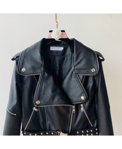 Locomotive Short Leather Coat Female PU Jacket 2023 Spring New Black Leather Jackets Women Coats $90.35 - Jackets & Coats