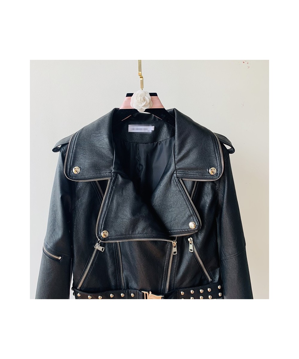 Locomotive Short Leather Coat Female PU Jacket 2023 Spring New Black Leather Jackets Women Coats $90.35 - Jackets & Coats