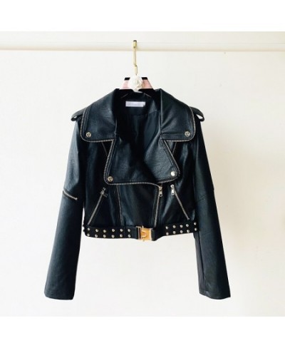 Locomotive Short Leather Coat Female PU Jacket 2023 Spring New Black Leather Jackets Women Coats $90.35 - Jackets & Coats