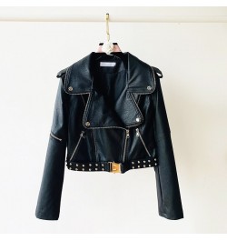 Locomotive Short Leather Coat Female PU Jacket 2023 Spring New Black Leather Jackets Women Coats $90.35 - Jackets & Coats