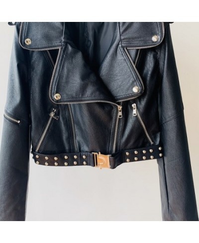 Locomotive Short Leather Coat Female PU Jacket 2023 Spring New Black Leather Jackets Women Coats $90.35 - Jackets & Coats