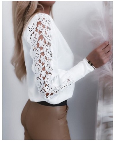 Spring Women Shirts Casual Graphic V Neck Lace Petal Sleeve Loose Blouse Tops $36.20 - Women Tops