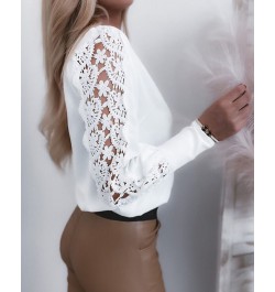 Spring Women Shirts Casual Graphic V Neck Lace Petal Sleeve Loose Blouse Tops $36.20 - Women Tops