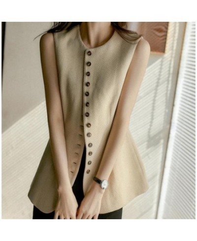 Women Vests Waffle Woven Single Breasted Coats Office Lady Elegant S-3XL All Match Retro Slender Outerwear Autumn Casual Vest...