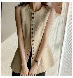 Women Vests Waffle Woven Single Breasted Coats Office Lady Elegant S-3XL All Match Retro Slender Outerwear Autumn Casual Vest...