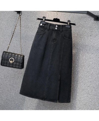 Summer Vintage Denim Skirt Women Korean Style Fashion High Waisted Jeans Midi Skirt Female Elegant Casual Office Black Skirt ...