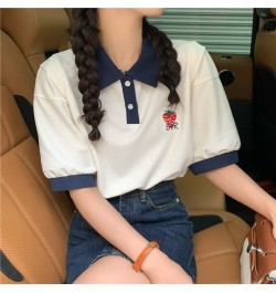 Kawaii Strawberry Embroidery Short Sleeve Female Student Korean Casual Loose 2022 Contrast Girls Wear Polo Collar T-shirts $3...